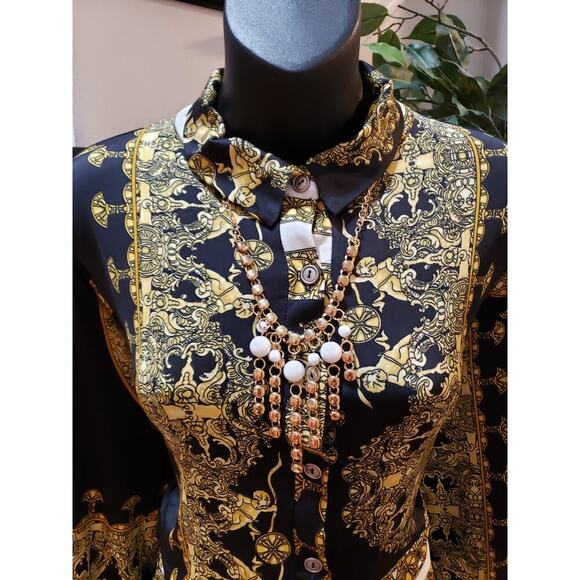 Fashion Nova Jumpsuit Womens XL Black Printed Twisted Elastic Waist Button Front - Picture 5 of 12